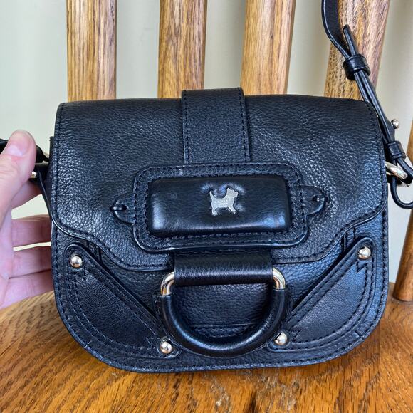Radley London Small Crossbody Bag w Scottie Dog Logo Black Leather Retro - Picture 1 of 16